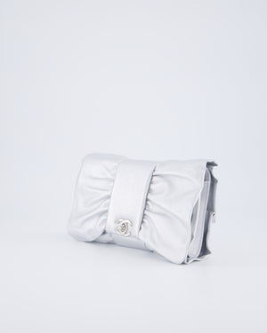 Chanel 25/P Metallic Silver Tie My Bow Clutch in Lambskin Leather with Silver Hardware