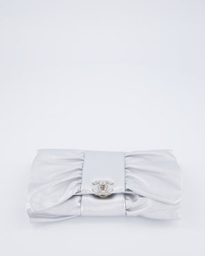 Chanel 25/P Metallic Silver Tie My Bow Clutch in Lambskin Leather with Silver Hardware