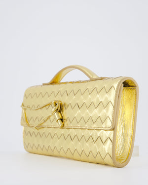 Bottega Veneta Gold Andiamo Intrecciato Leather Clutch Bag RRP £2,850