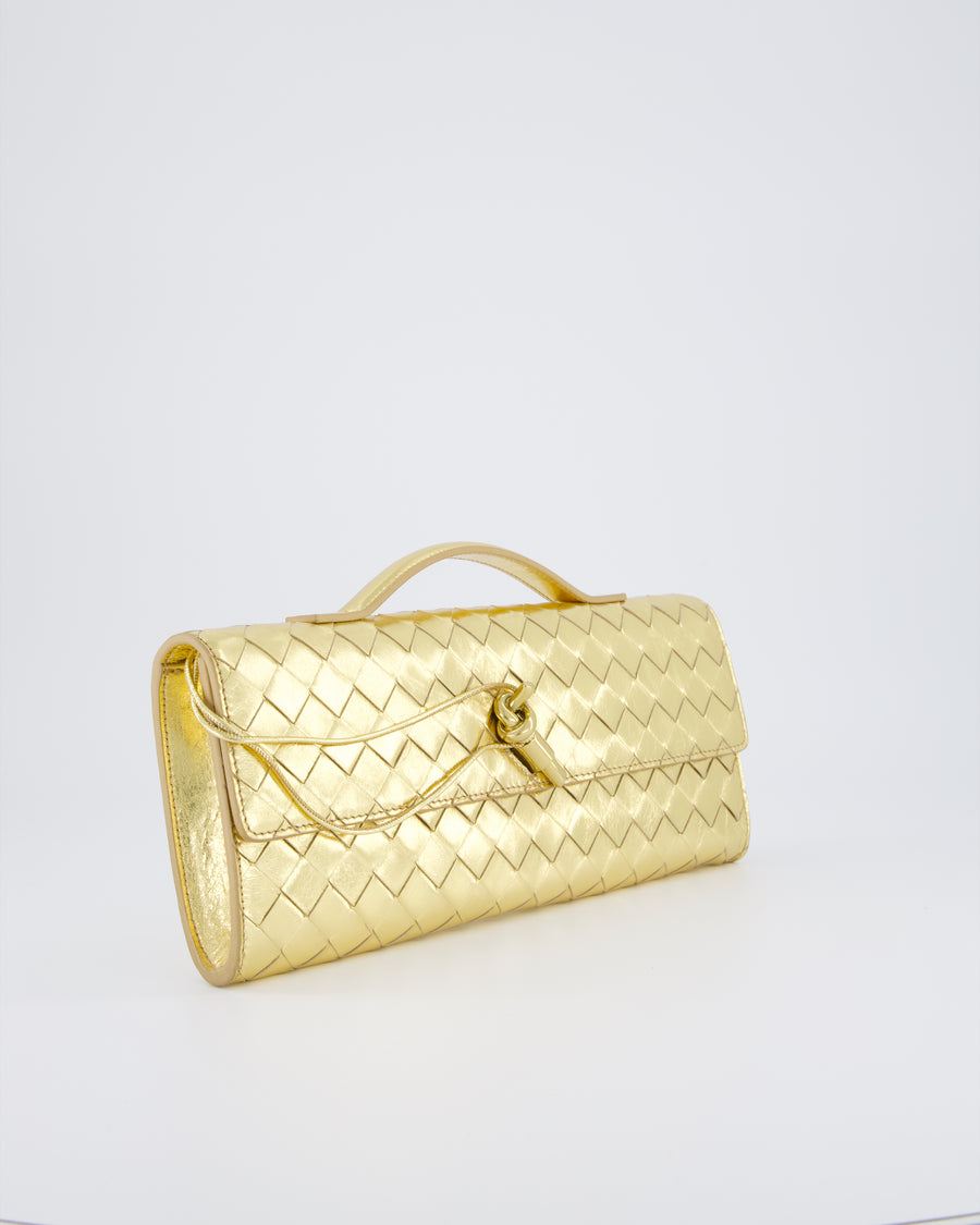 Bottega Veneta Gold Andiamo Intrecciato Leather Clutch Bag RRP £2,850