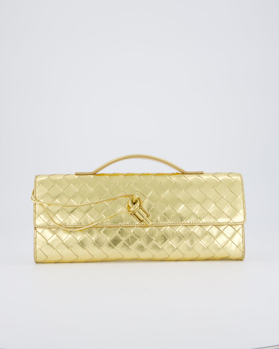 Bottega Veneta Gold Andiamo Intrecciato Leather Clutch Bag RRP £2,850
