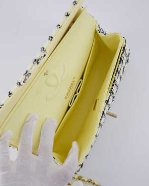 Chanel Pastel Yellow, Black Check Tweed Medium Classic Double Flap Bag with Champagne Gold Hardware