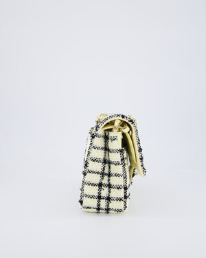 Chanel Pastel Yellow, Black Check Tweed Medium Classic Double Flap Bag with Champagne Gold Hardware