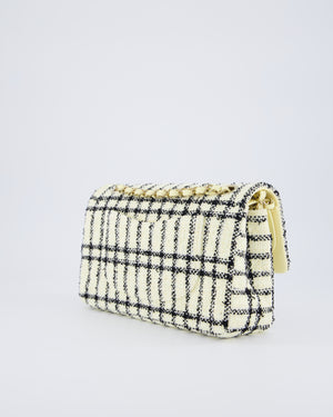 Chanel Pastel Yellow, Black Check Tweed Medium Classic Double Flap Bag with Champagne Gold Hardware