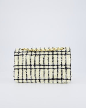 Chanel Pastel Yellow, Black Check Tweed Medium Classic Double Flap Bag with Champagne Gold Hardware