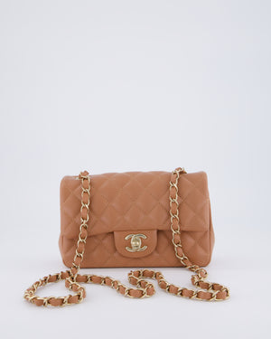 *HOT* Chanel Caramel Mini Rectangular Bag in Lambskin Leather with Champagne Gold Hardware