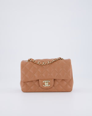 *HOT* Chanel Caramel Mini Rectangular Bag in Lambskin Leather with Champagne Gold Hardware