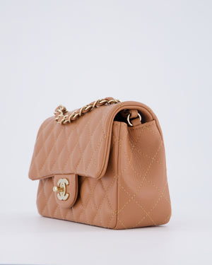 *HOT* Chanel Caramel Mini Rectangular Bag in Lambskin Leather with Champagne Gold Hardware