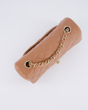 *HOT* Chanel Caramel Mini Rectangular Bag in Lambskin Leather with Champagne Gold Hardware