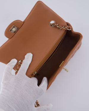 *HOT* Chanel Caramel Mini Rectangular Bag in Lambskin Leather with Champagne Gold Hardware