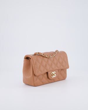 *HOT* Chanel Caramel Mini Rectangular Bag in Lambskin Leather with Champagne Gold Hardware