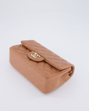 *HOT* Chanel Caramel Mini Rectangular Bag in Lambskin Leather with Champagne Gold Hardware