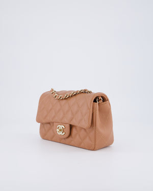 *HOT* Chanel Caramel Mini Rectangular Bag in Lambskin Leather with Champagne Gold Hardware
