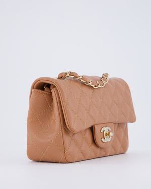 *HOT* Chanel Caramel Mini Rectangular Bag in Lambskin Leather with Champagne Gold Hardware