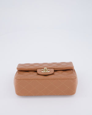 *HOT* Chanel Caramel Mini Rectangular Bag in Lambskin Leather with Champagne Gold Hardware