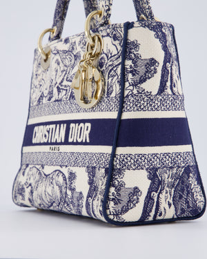 Christian Dior Medium Lady D-Lite Blue and White Toile de Jouy Bag in Canvas with Gold Hardware