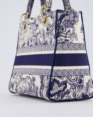 Christian Dior Medium Lady D-Lite Blue and White Toile de Jouy Bag in Canvas with Gold Hardware