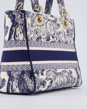 Christian Dior Medium Lady D-Lite Blue and White Toile de Jouy Bag in Canvas with Gold Hardware