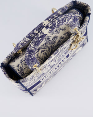 Christian Dior Medium Lady D-Lite Blue and White Toile de Jouy Bag in Canvas with Gold Hardware