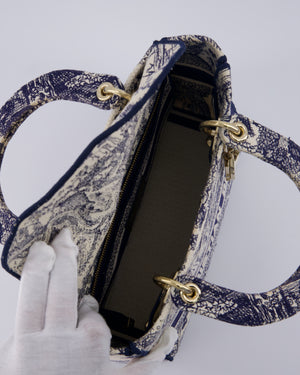 Christian Dior Medium Lady D-Lite Blue and White Toile de Jouy Bag in Canvas with Gold Hardware