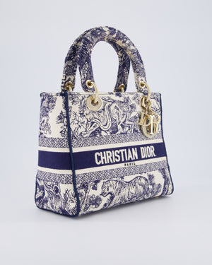 Christian Dior Medium Lady D-Lite Blue and White Toile de Jouy Bag in Canvas with Gold Hardware