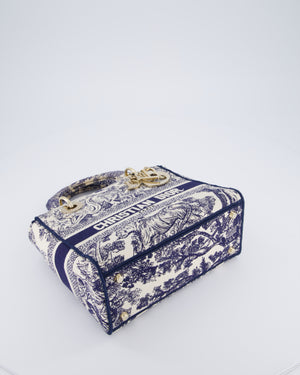 Christian Dior Medium Lady D-Lite Blue and White Toile de Jouy Bag in Canvas with Gold Hardware