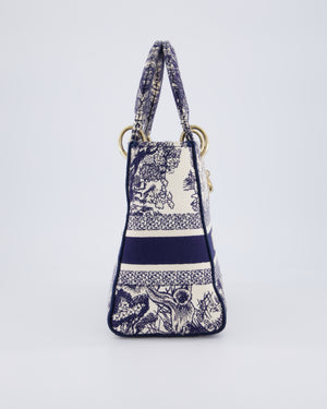 Christian Dior Medium Lady D-Lite Blue and White Toile de Jouy Bag in Canvas with Gold Hardware