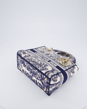 Christian Dior Medium Lady D-Lite Blue and White Toile de Jouy Bag in Canvas with Gold Hardware