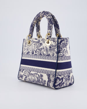 Christian Dior Medium Lady D-Lite Blue and White Toile de Jouy Bag in Canvas with Gold Hardware