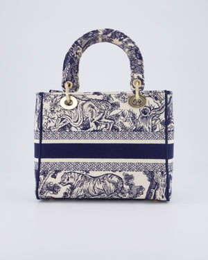 Christian Dior Medium Lady D-Lite Blue and White Toile de Jouy Bag in Canvas with Gold Hardware