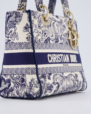 Christian Dior Medium Lady D-Lite Blue and White Toile de Jouy Bag in Canvas with Gold Hardware