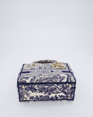 Christian Dior Medium Lady D-Lite Blue and White Toile de Jouy Bag in Canvas with Gold Hardware