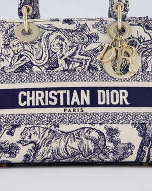 Christian Dior Medium Lady D-Lite Blue and White Toile de Jouy Bag in Canvas with Gold Hardware