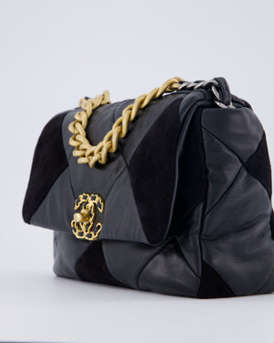 Chanel Black Medium 19 Quilted Flap Bag in Lambskin Leather & Suede with Mixed Hardware