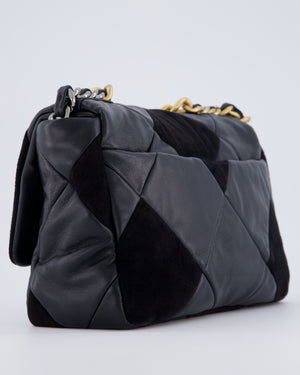 Chanel Black Medium 19 Quilted Flap Bag in Lambskin Leather & Suede with Mixed Hardware
