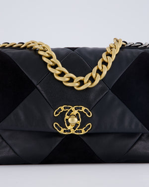 Chanel Black Medium 19 Quilted Flap Bag in Lambskin Leather & Suede with Mixed Hardware