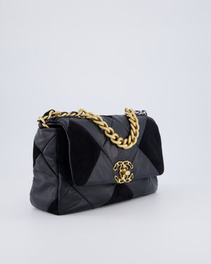 Chanel Black Medium 19 Quilted Flap Bag in Lambskin Leather & Suede with Mixed Hardware