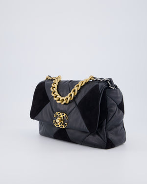 Chanel Black Medium 19 Quilted Flap Bag in Lambskin Leather & Suede with Mixed Hardware