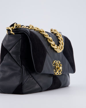Chanel Black Medium 19 Quilted Flap Bag in Lambskin Leather & Suede with Mixed Hardware