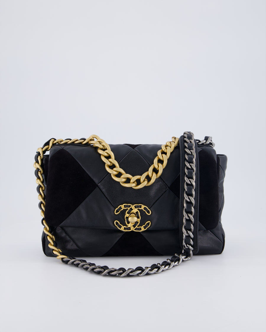 Chanel Black Medium 19 Quilted Flap Bag in Lambskin Leather & Suede with Mixed Hardware