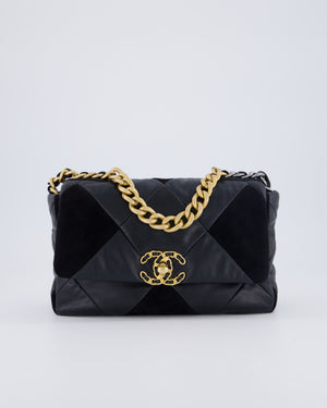 Chanel Black Medium 19 Quilted Flap Bag in Lambskin Leather & Suede with Mixed Hardware