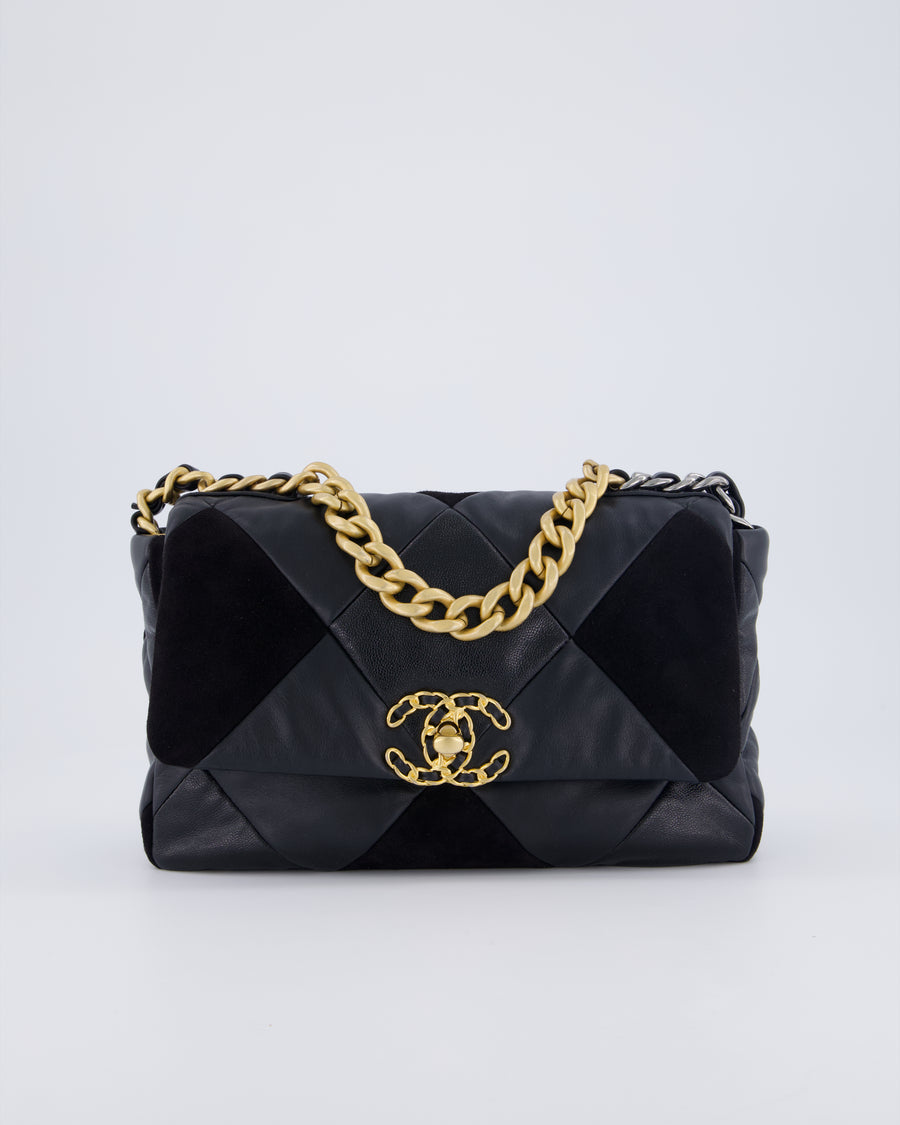Chanel Black Medium 19 Quilted Flap Bag in Lambskin Leather & Suede with Mixed Hardware