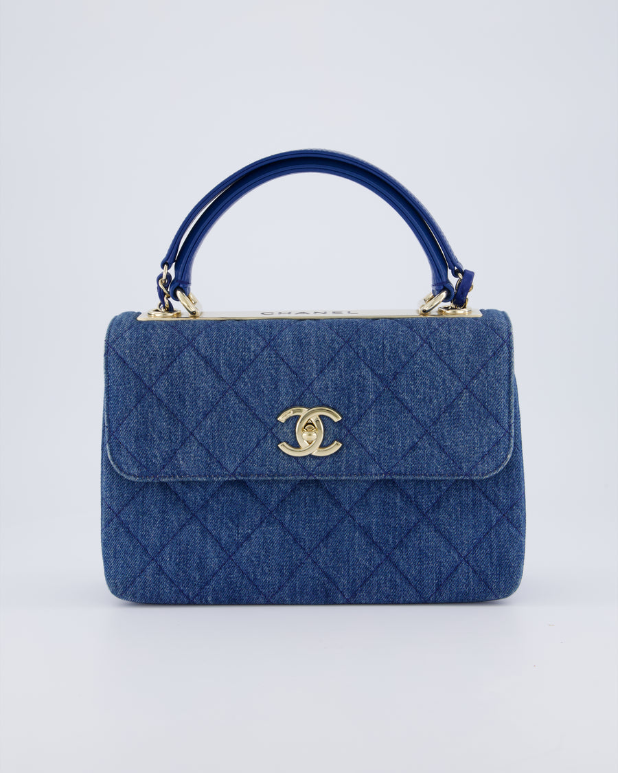 Chanel Small Denim Quilted Trendy Bag with Champagne Gold Hardware
