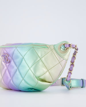 Chanel 24/C Rainbow Gradient Iridescent Metallic Quilted Lambskin Bum Bag with Champagne Gold Hardware