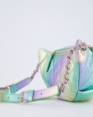 Chanel 24/C Rainbow Gradient Iridescent Metallic Quilted Lambskin Bum Bag with Champagne Gold Hardware