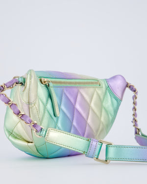 Chanel 24/C Rainbow Gradient Iridescent Metallic Quilted Lambskin Bum Bag with Champagne Gold Hardware