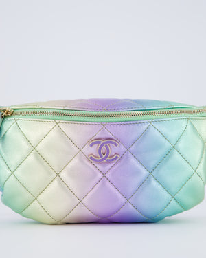 Chanel 24/C Rainbow Gradient Iridescent Metallic Quilted Lambskin Bum Bag with Champagne Gold Hardware