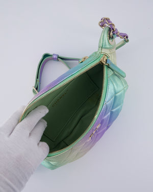 Chanel 24/C Rainbow Gradient Iridescent Metallic Quilted Lambskin Bum Bag with Champagne Gold Hardware