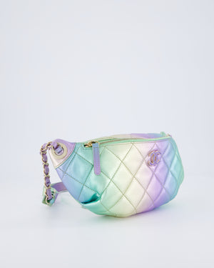 Chanel 24/C Rainbow Gradient Iridescent Metallic Quilted Lambskin Bum Bag with Champagne Gold Hardware