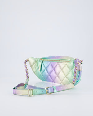 Chanel 24/C Rainbow Gradient Iridescent Metallic Quilted Lambskin Bum Bag with Champagne Gold Hardware